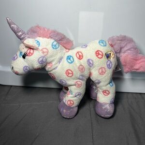 Webkinz Peace Unicorn Plush 9” GANZ Stuffed Animal No Code White Rainbow